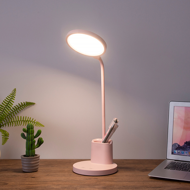 Phone Stand and Pen Holder Rechargebale Battery Study Desk Light Pink for Student Reading