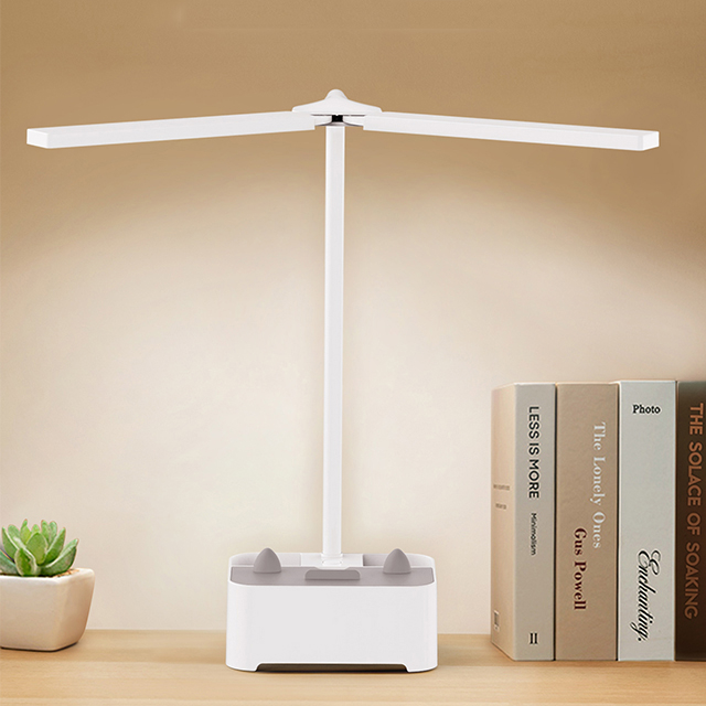 Modern Led Double Head Pen Holder Usb Touch Bedroom two head Rechargeable twin head Desk Lamp With Battery