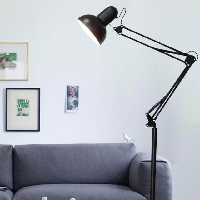 Modern Bedroom Home Office Decor Long Swing Arm Clip Table Lamp Black Led Desk Light Reading Working Floor Lamp