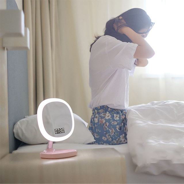 Wireless Charging Alarm Dimming Bedroom Make Up Clock Temperature Brightness Screen Display Mirror Desk Lamp Night Light