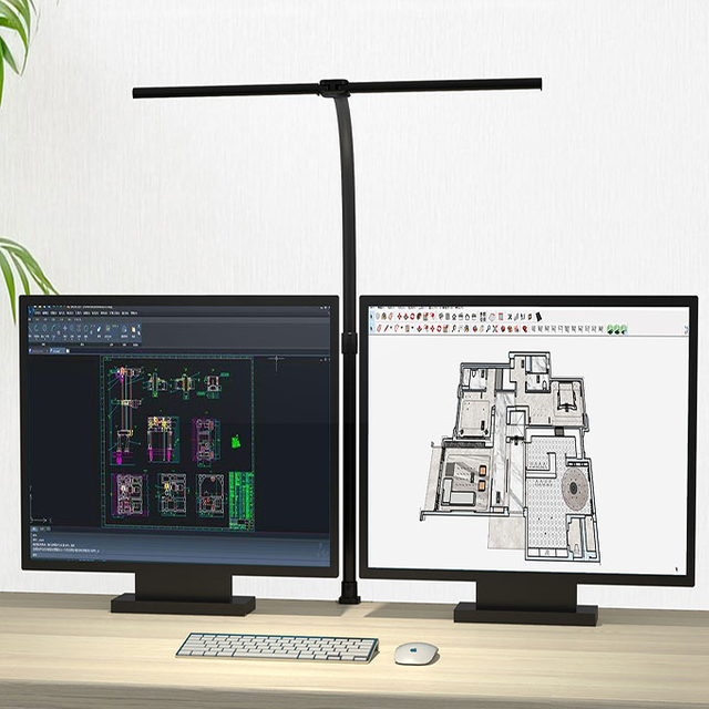 Metal Aluminium Double Head Led Desk Lamp Clip Eye Protection Two Heads Lighting Computer Screen Light Table Reading Lamp with Adapter for Office Working Business