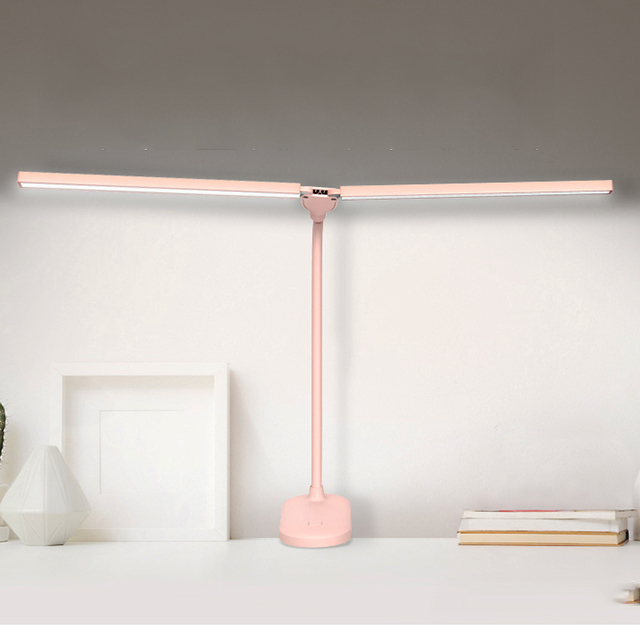 Standing Tow Head LED Touch Dimmable Foldable Reading Clip Double Head USB Working Desk Lamp with Battery