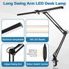 America Metal Aluminium Double Head Led Desk Lamp Clip Clamp Eye Protection Two Heads Lighting Computer Screen Light Table Architect Long Arm Reading Lamp with Adapter for Office Working Design