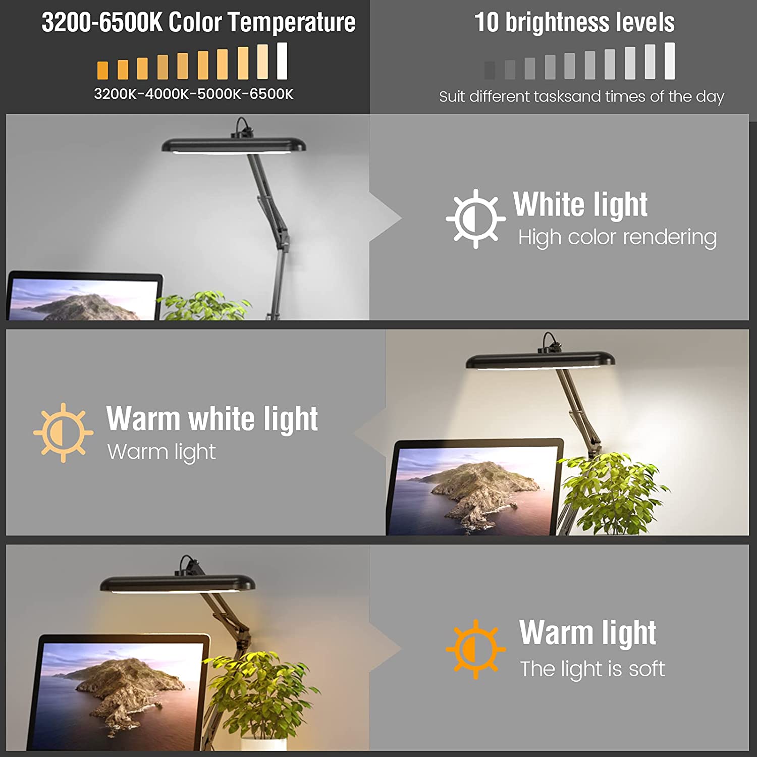 Led Desk Lamp Usb Foldable Clip Read Lamp Metal Stand Long Arm Swing Transversal Screen Eye Protection Light Flexible Classical Table Lamps Indoor Lighting Reading Room Study Book Lampe Work Office