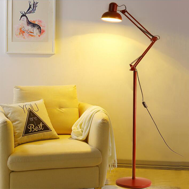 Metal Modern Base And Clamp Clip Metal Long Arm Students Workers Bedroom Office Led Table Lamp For Reading Red Floor Lamp