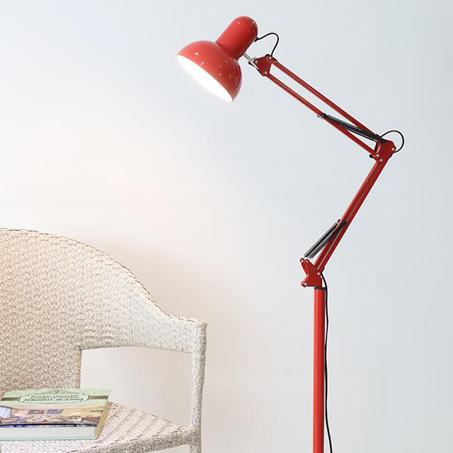 Metal Modern Base And Clamp Clip Metal Long Arm Students Workers Bedroom Office Led Table Lamp For Reading Red Floor Lamp