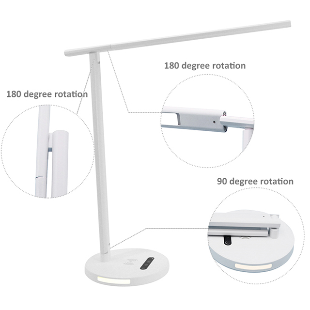 Bedside Bedroom Office Table Lamp Modern Led Dimmale Touch Led Wireless Charging Fast Charging White Desk Table Lamp