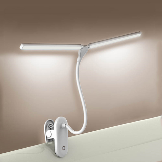 Modern Touch LED Twin Head Foldable Rechargeable Portable Bedroom USB Double Head Clip Stand Reading Table Desk Lamp 