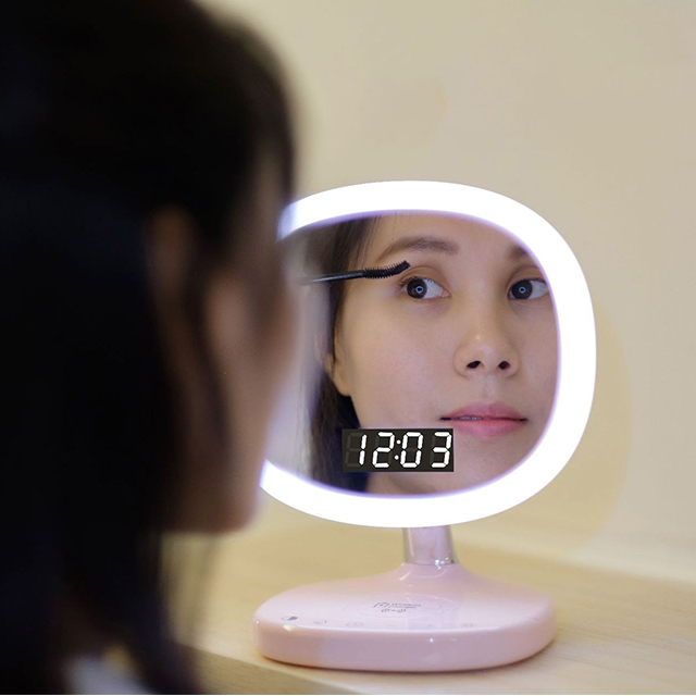 Wireless Charging Alarm Dimming Bedroom Make Up Clock Temperature Brightness Screen Display Mirror Desk Lamp Night Light