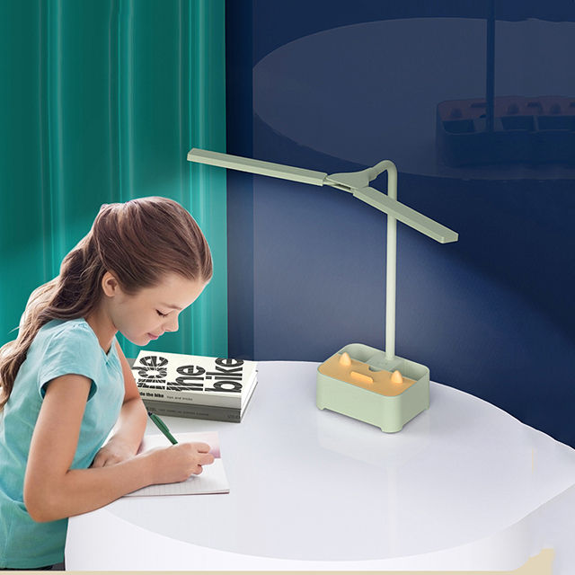 Modern Double Head Eye Care LED Pen Holder storage twin head Dimmable Rechargeable bedroom reading Desk Lamp