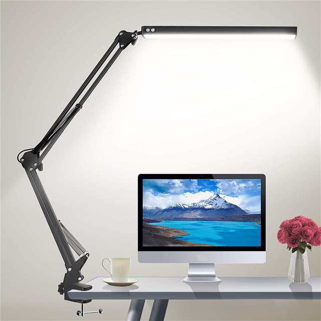 Amazon Best Seller Metal Led Clip Desk Lamp Study Reading Light with Architect Long Arm Clamp Eye Caring Computer Screen Working Lighting Table Lampe For Office Hotel